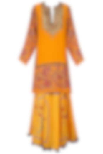 Yellow and Pink Floral Printed Kurta and Skirt Set by Anupamaa Dayal