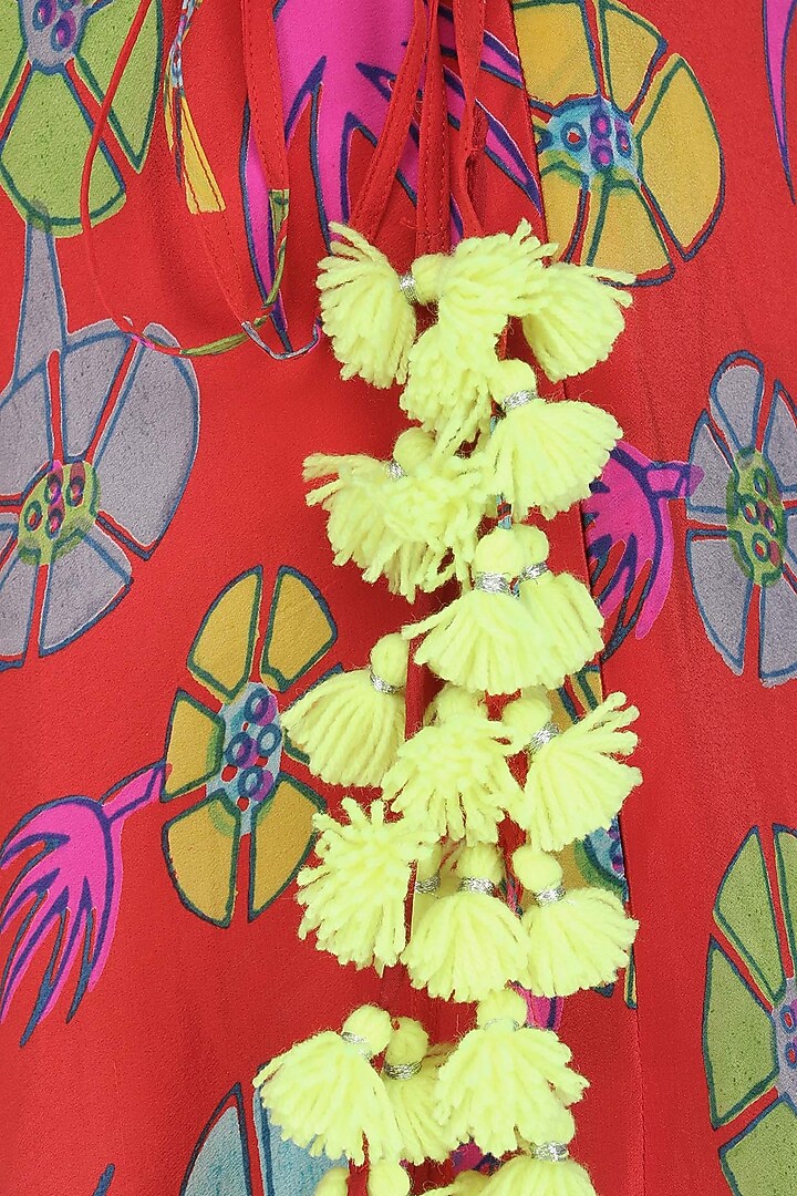 Red floral printed crop top and skirt set available only at Pernia's Pop Up Shop.