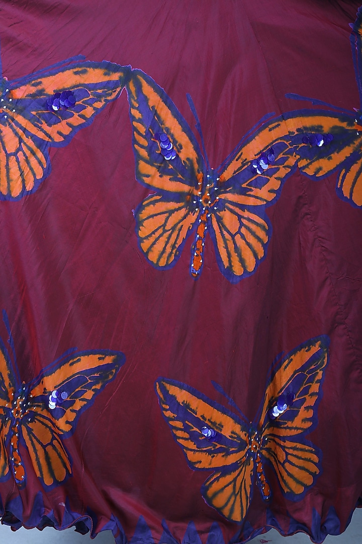 Maroon butterfly print lehenga skirt with crop top available only at Pernia's Pop Up Shop.