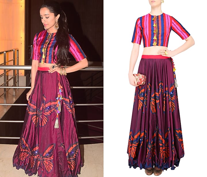 Maroon butterfly print lehenga skirt with crop top available only at Pernia's Pop Up Shop.