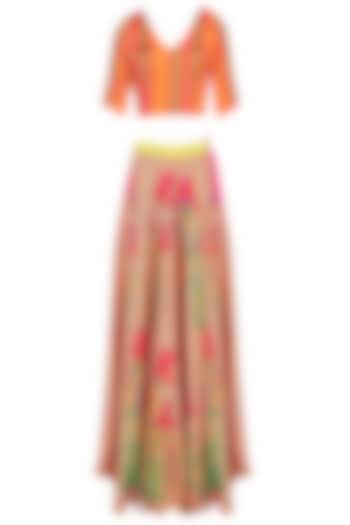 Orange floral printed lehenga set available only at Pernia's Pop Up Shop.