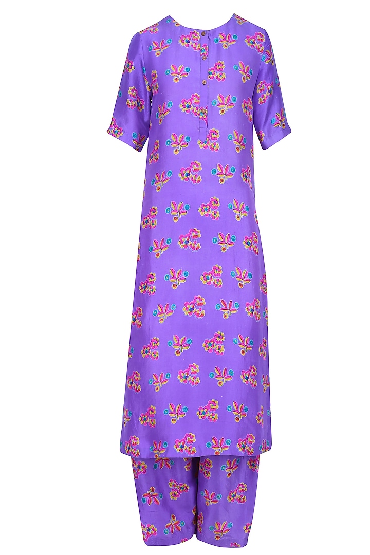 Purple floral printed kurta set with pleated pants available only at Pernia's Pop Up Shop.
