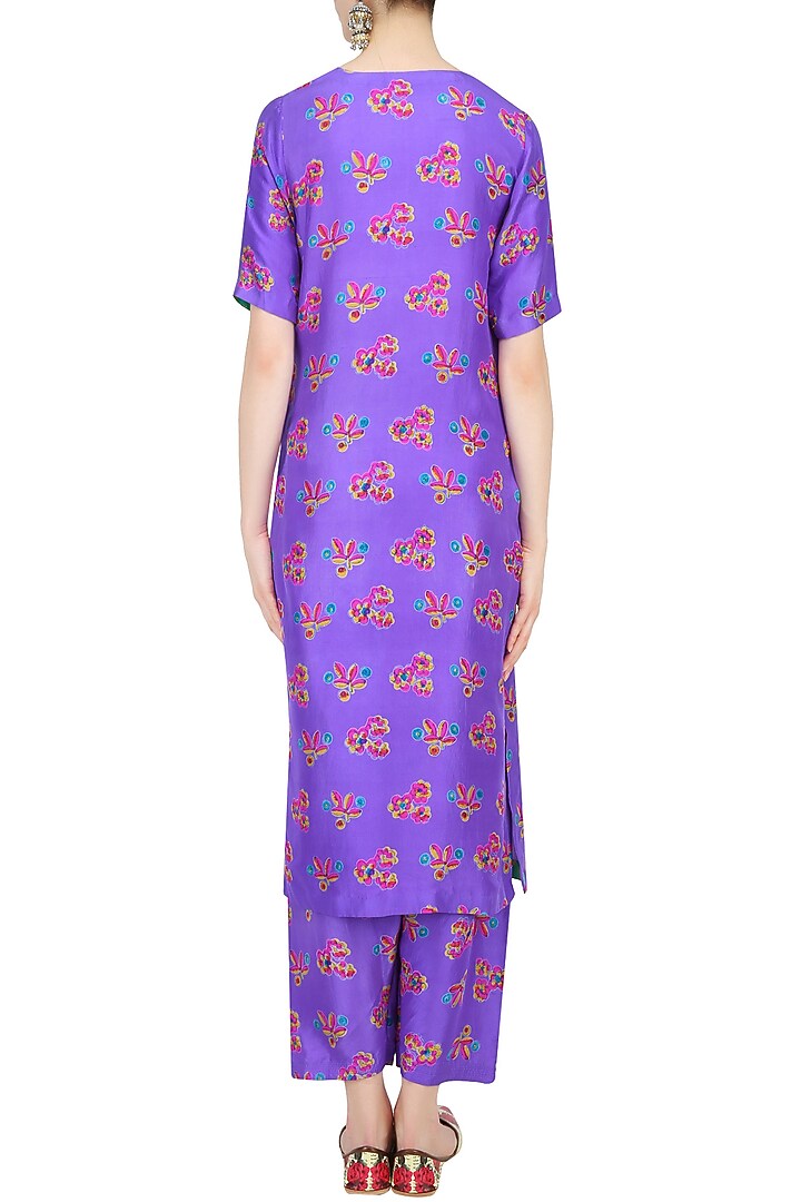 Purple floral printed kurta set with pleated pants available only at Pernia's Pop Up Shop.