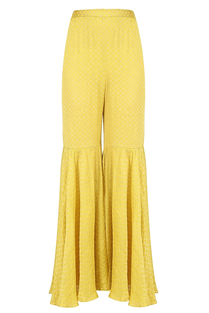 Lemon yellow striped floral printed short kurta set with sharara pants available only at Pernia's Pop Up Shop.
