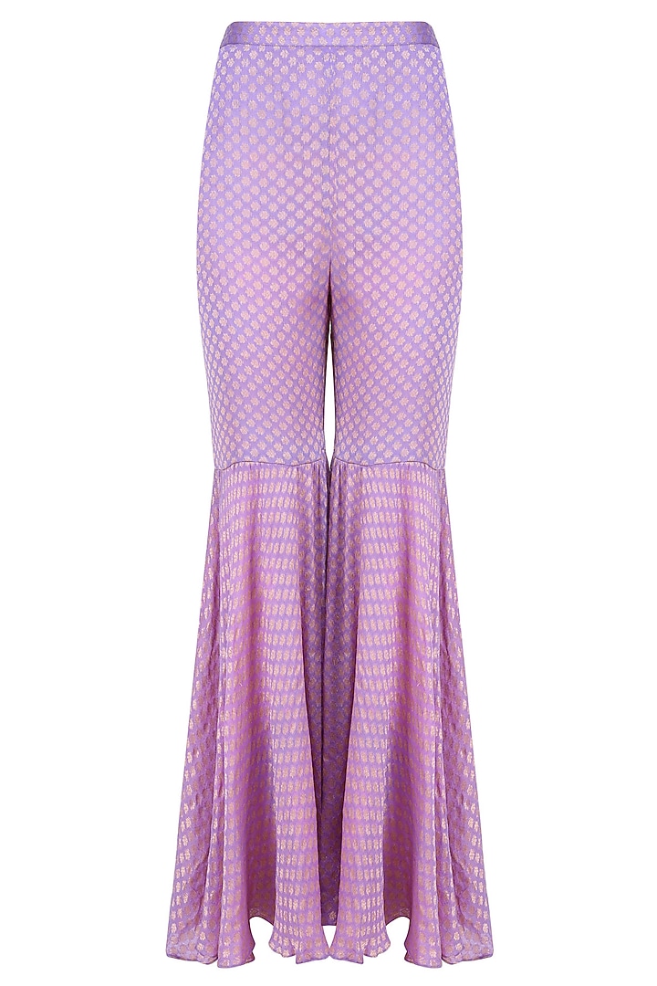 Purple striped cold shoulder kurta set with sharara pants available only at Pernia's Pop Up Shop.