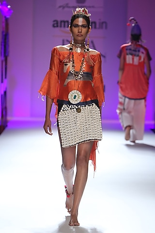 Orange horse printed ruffled sleeves top by Anupamaa Dayal