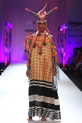 Orange and black geometric printlong maxi dress by Anupamaa Dayal