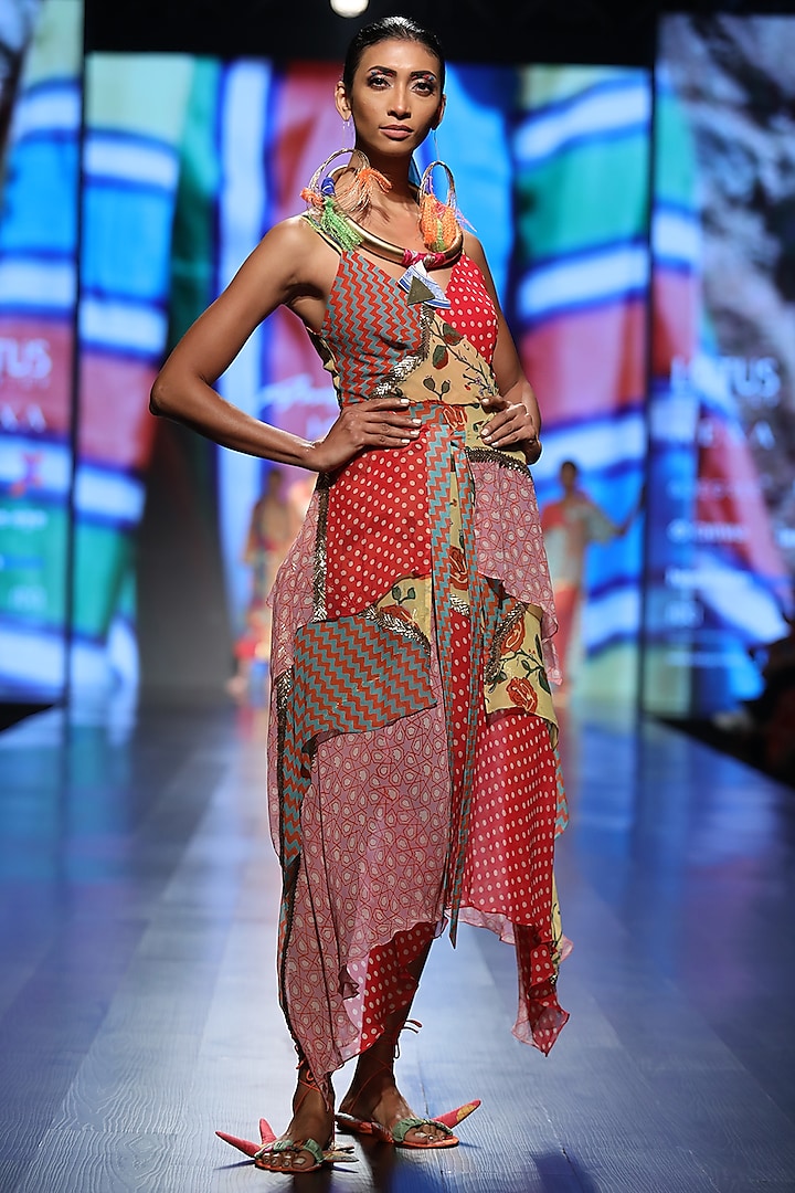 Multi color printed dress available only at Pernia's Pop Up Shop. 2023