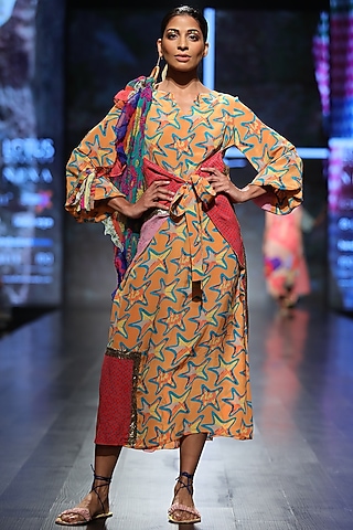 Orange Long Embroidered Long Dress by Anupamaa Dayal