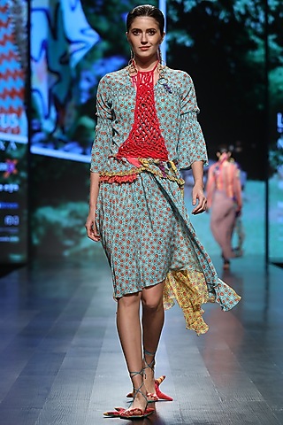 Light Turquoise Printed Dress by Anupamaa Dayal