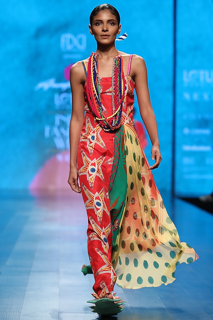 Multicolor Scarf Printed Long Dress by Anupamaa Dayal