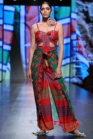 Red Front Tie Jumpsuit by Anupamaa Dayal