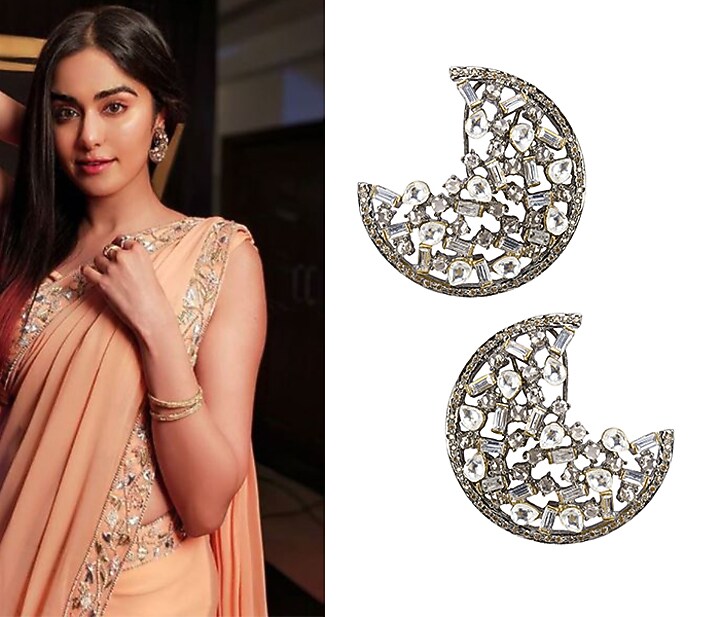 Nepra by Neha Goel presents Antique silver finish baguettes and champagne stones half hoops available only at Pernia's Pop Up Shop.