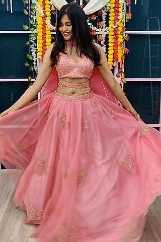 Baby Pink Embroidered Lehenga Set by ASAGA