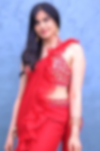 Red Pre-Draped Saree Set by ASAGA