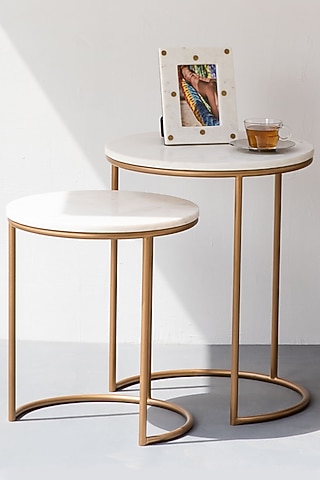 Gold Legged Ivory Marble Nesting Table (Set of 2) by The Decor Remedy