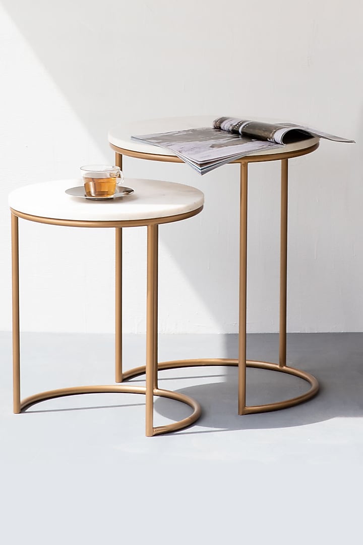 Gold Legged Ivory Marble Nesting Table (Set of 2) by The Decor Remedy at Pernia's Pop Up Shop