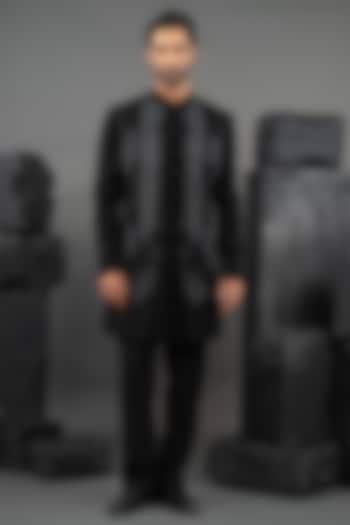 Black Japanese Fabric Glass Beadwork Wedding Indowestern Set by ADANI at Pernia's Pop Up Shop