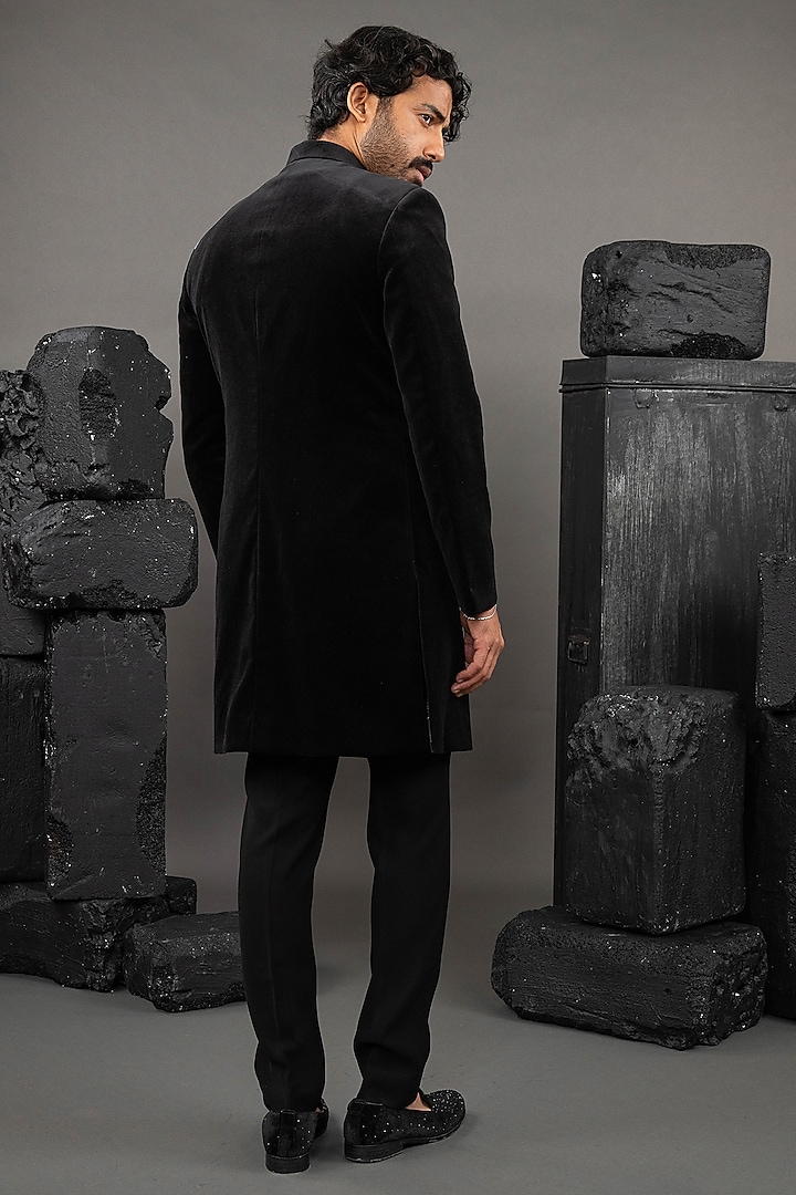 Black Velvet Handpainted Groom Indowestern Set by ADANI at Pernia's Pop Up Shop