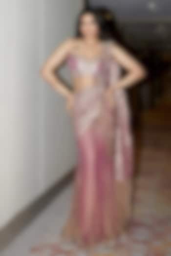 Blush Pink Crushed Tissue Thread Work Pre-Draped Reception Saree Set by Aditi Gupta at Pernia's Pop Up Shop