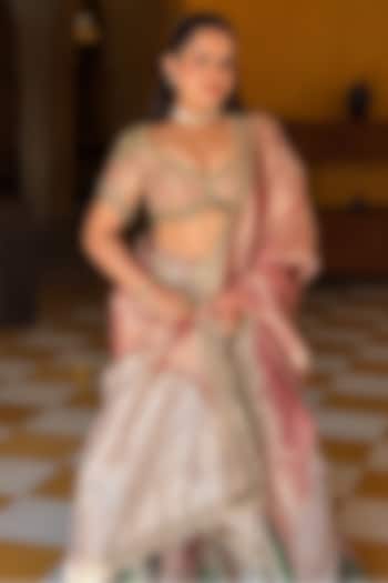 Multi-Colored Banarasi & Pure Tissue Floral Embroidered Bridal Lehenga Set by Aditi Gupta at Pernia's Pop Up Shop