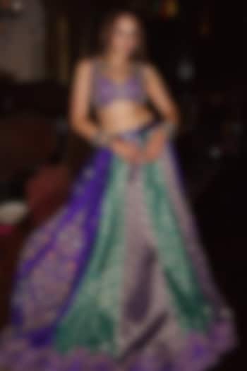 Purple & Teal Banarasi Silk Zardosi Embroidered Bridal Lehenga Set by Aditi Gupta at Pernia's Pop Up Shop