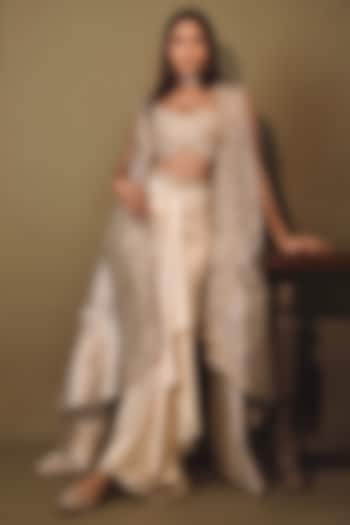 Champagne Gold Armani Satin Draped Skirt Set by Aditi Gupta at Pernia's Pop Up Shop
