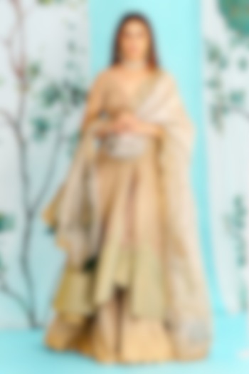 Pearl Ivory Silk Zari Tissue Pearl Work Kalidar Jacket Set by Aditi Gupta at Pernia's Pop Up Shop