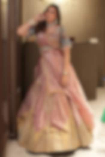 Pink Silk Zari Tissue Zardosi Embroidered Kalidar Bridal Lehenga Set by Aditi Gupta at Pernia's Pop Up Shop
