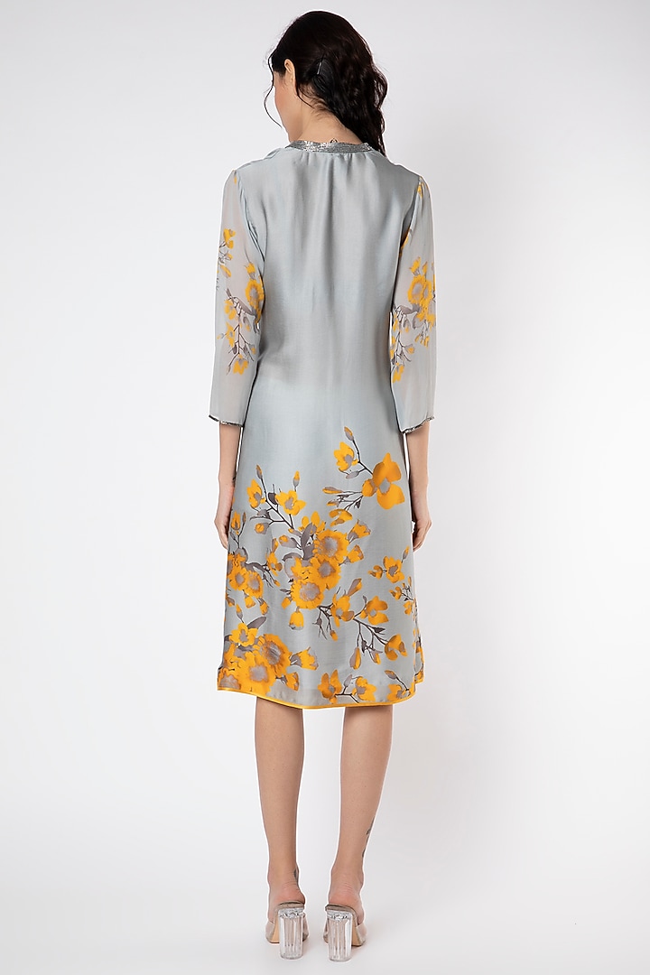 Grey & Yellow Floral Printed Tunic by Adah at Pernia's Pop Up Shop
