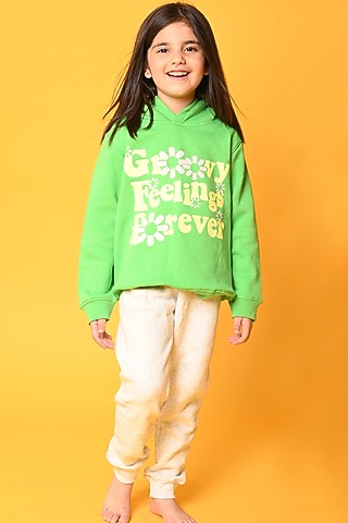 Grey Jogger Pant Set in Cotton Fleece For Girls by Anthrilo