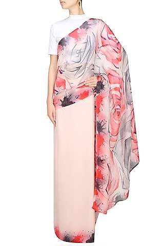 Baby pink "Primrose" handpainted saree with an unstitched blouse piece by Aadi Shop By Shalini