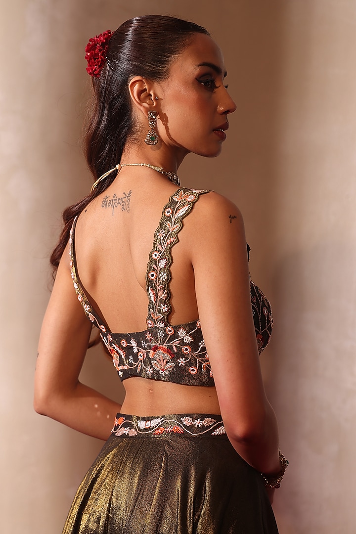 Bronze Tissue Embroidered Party Wear Sharara Set by TARINI VIJ at Pernia's Pop Up Shop