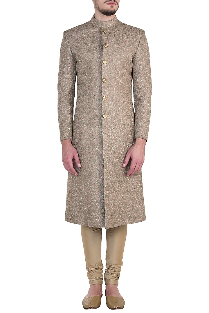 Copper zari embroidered sherwani set available only at Pernia's Pop Up Shop.