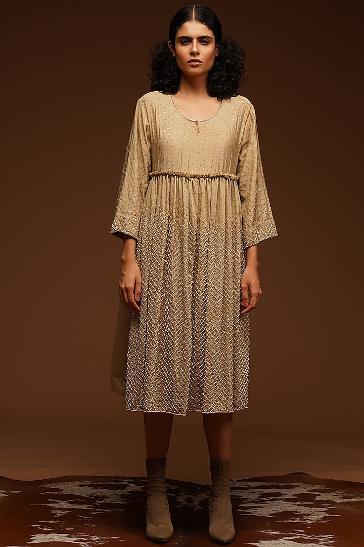 Beige Embroidered Dress by Aditya Sikand