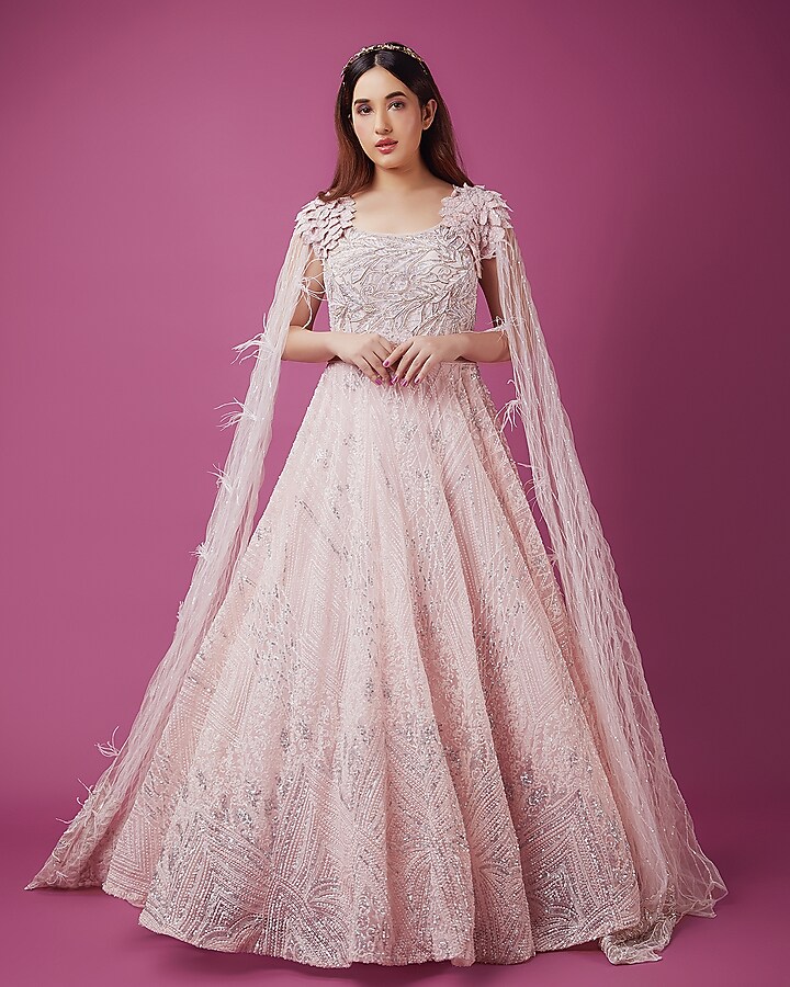 Blush Pink 3D Floral Wedding Gown by Kalighata at Pernia's Pop Up Shop