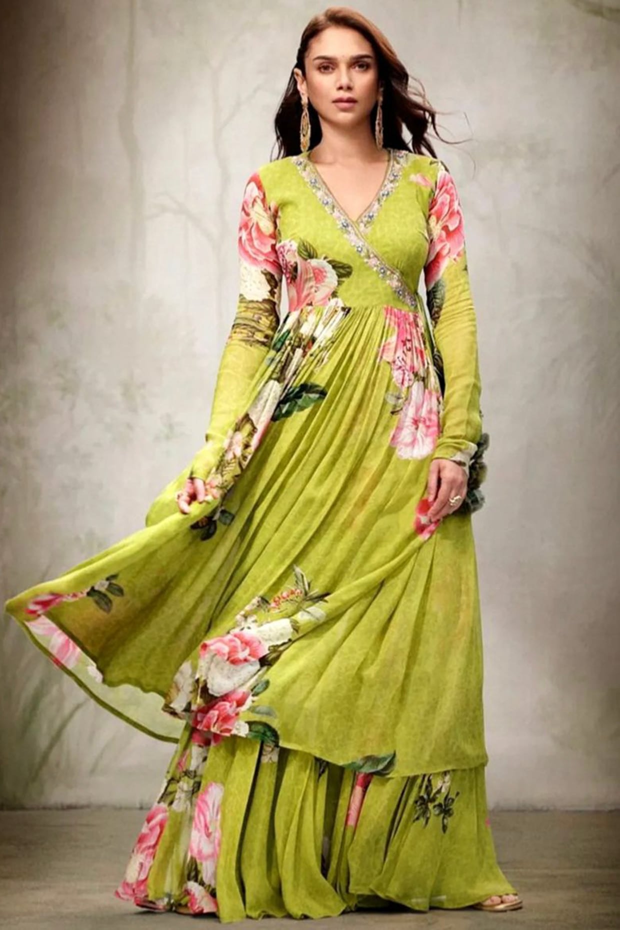 Lime shop green anarkali