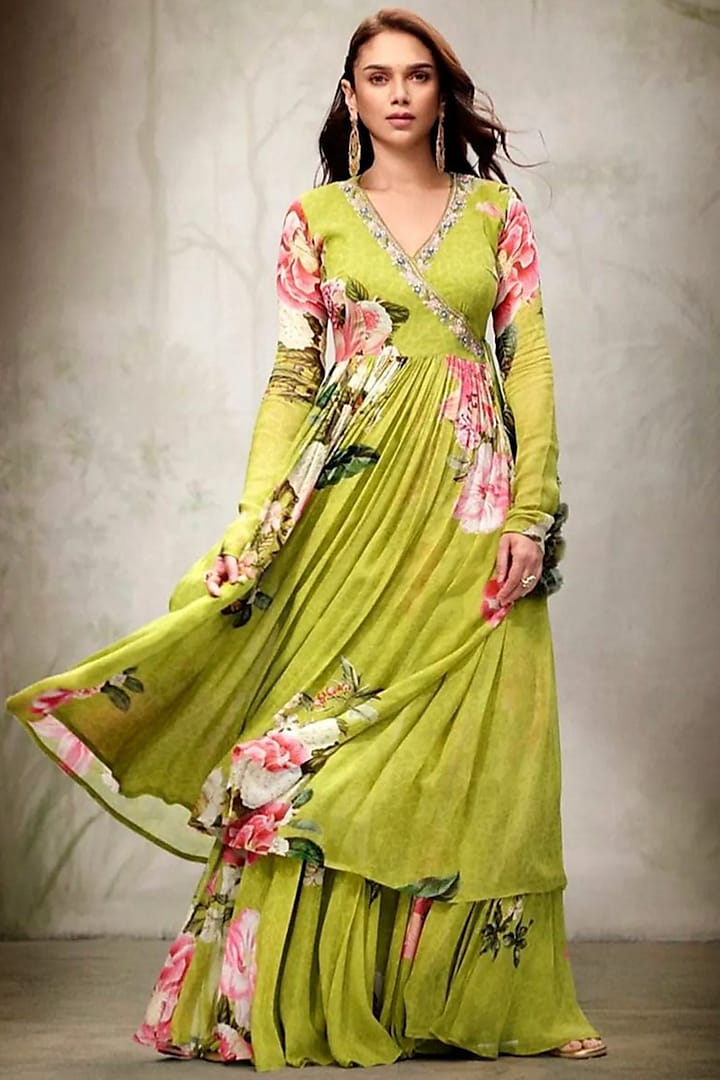Lime Green Embellished Anarkali Set by Kalista