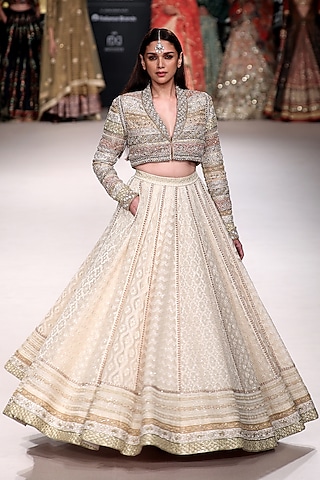 Off-White Silk Organza Lehenga Set by Ri Ritu Kumar