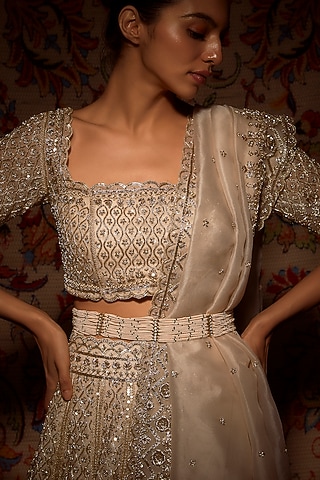 Gold Finish Kundan Polki Waist Belt by Adityam Jewels