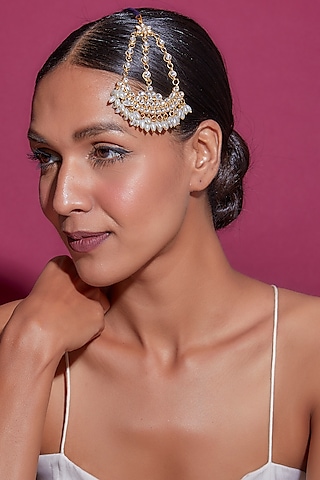 Gold Finish Kundan Polki & Rice Pearl Pasa by Adityam Jewels