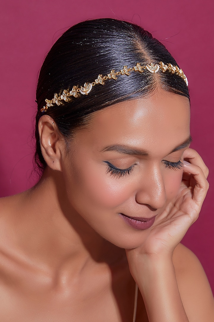 Gold Finish Kundan Polki Sheeshphool by Adityam Jewels at Pernia's Pop Up Shop