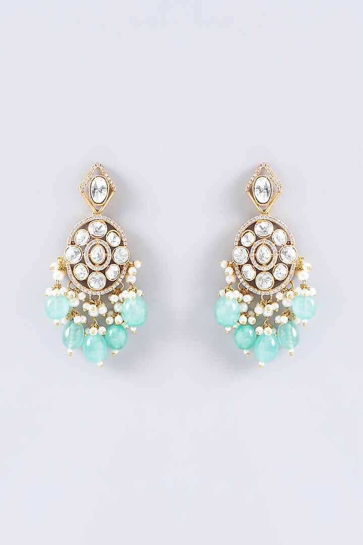 Gold Finish Kundan Polki Dangler Earrings by Adityam Jewels at Pernia's Pop Up Shop