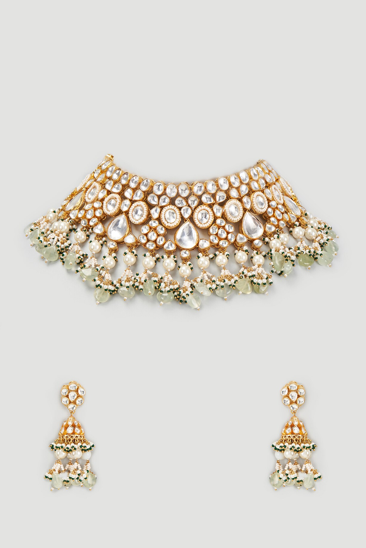 Gold Finish White Kundan Polki Necklace Set Design By Adityam Jewels At