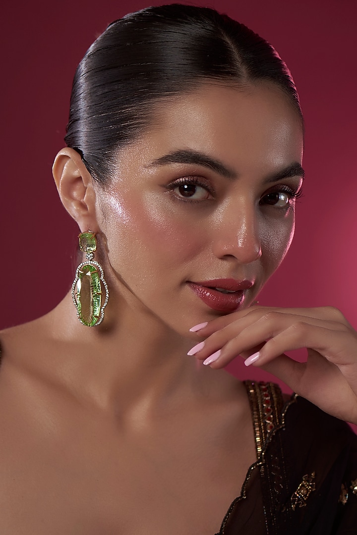 Gold Finish Green Kundan Polki Dangler Earrings by Adityam Jewels at Pernia's Pop Up Shop