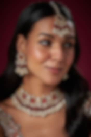 Gold Finish Kundan Polki & Red Stones Necklace Set by Adityam Jewels at Pernia's Pop Up Shop