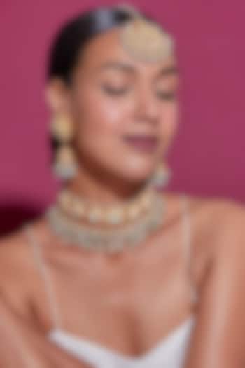 Gold Finish Kundan Polki Choker Necklace Set by Adityam Jewels at Pernia's Pop Up Shop