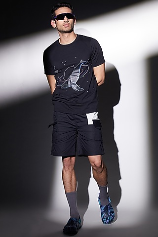 Black Cotton Jersey Shorts by ADK by Avishi Dayal Kalra