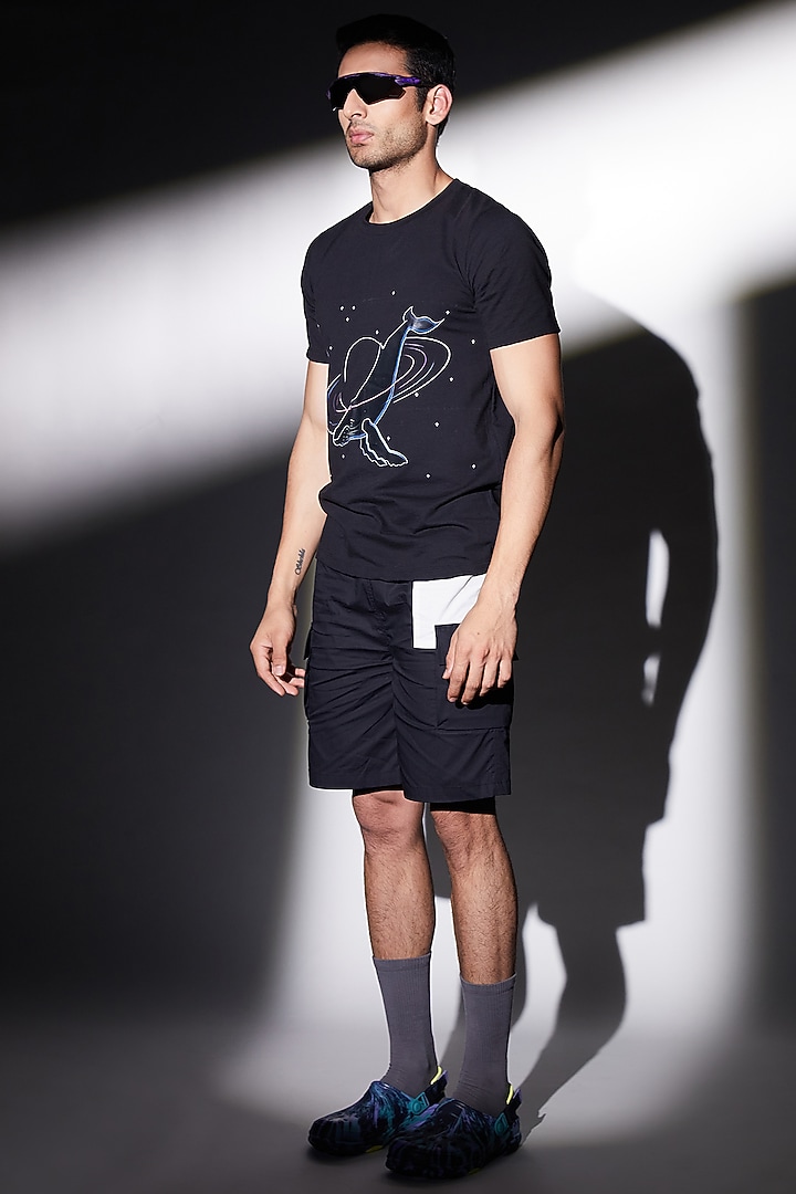 Black Cotton Jersey Shorts by ADK by Avishi Dayal Kalra at Pernia's Pop Up Shop