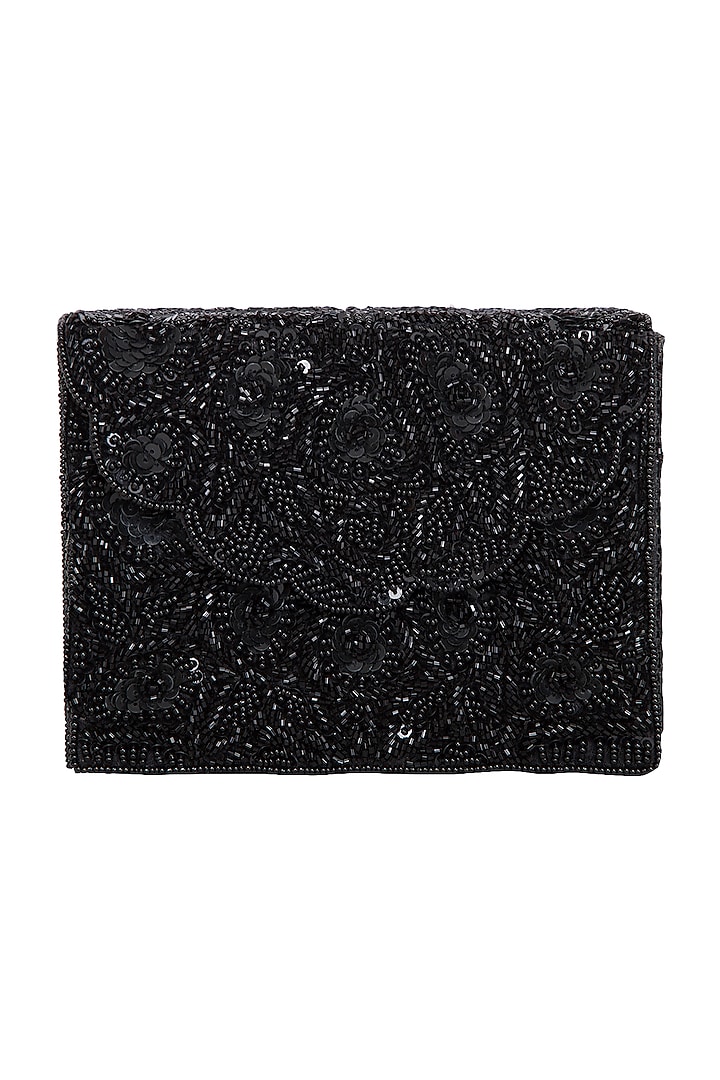 Black Scallop Embroidered Clutch by Adora by Ankita